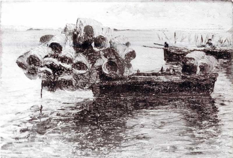 LeoDeLittrow,-in-Gissing10.jpg - Barca di pescatori con nasse, per come visti da Leo de Littrow e pubblicati in By the Ionian sea, di George Gissing, che visitò Taranto nel  novembre del 1897.
