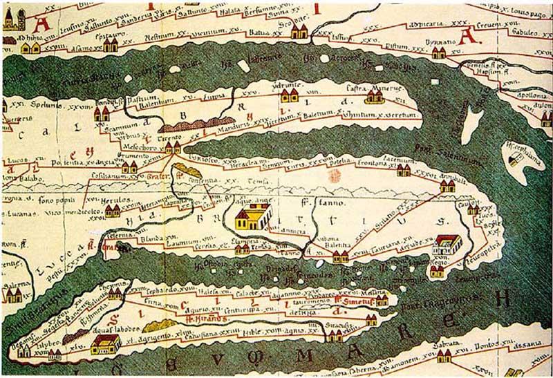 Tabula1.jpg - La Tabula Peutingeriana con indicazione della Via Appia Sallentina